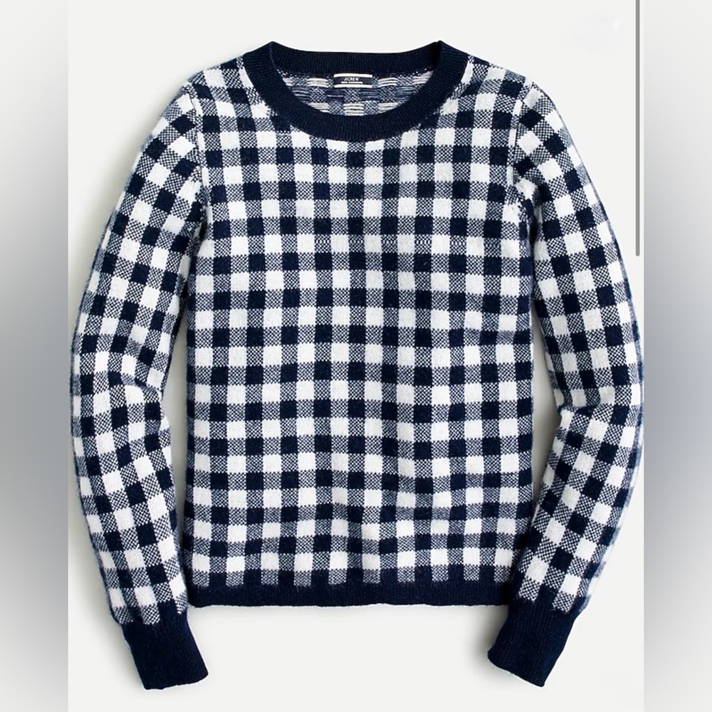 NWT J. Crew cashmere crewneck sweater in navy gingham M